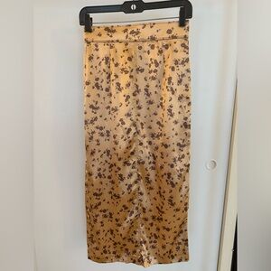 Zara Floral Print Slip Midi Skirt In Tan Gold Brown Satin Size US x-small